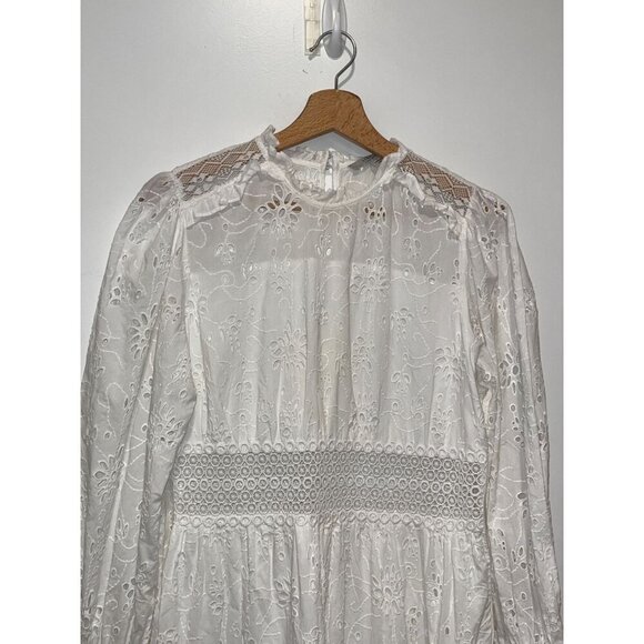 ALL SAINTS White Long-Sleeve Tiered Annasia Broderie Mini Dress Women's Size 4 - Picture 5 of 10